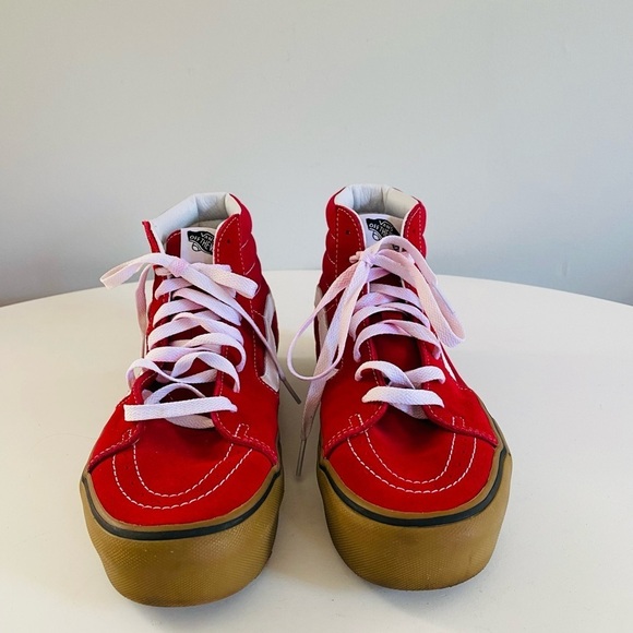 VANS SK8 Red Suede Canvas High Top Skate Shoe Gum Sole Sneaker Men 8 Women 9.5 - Picture 4 of 11